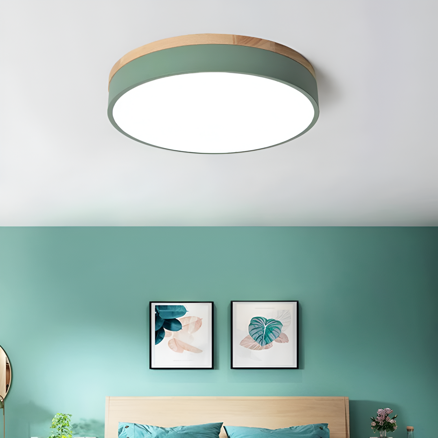 Nordic Minimalist Round Flush Mount Ceiling Light – Adjustable Brightness LED Ceiling Light Fixture in Acrylic and Wood Design 5