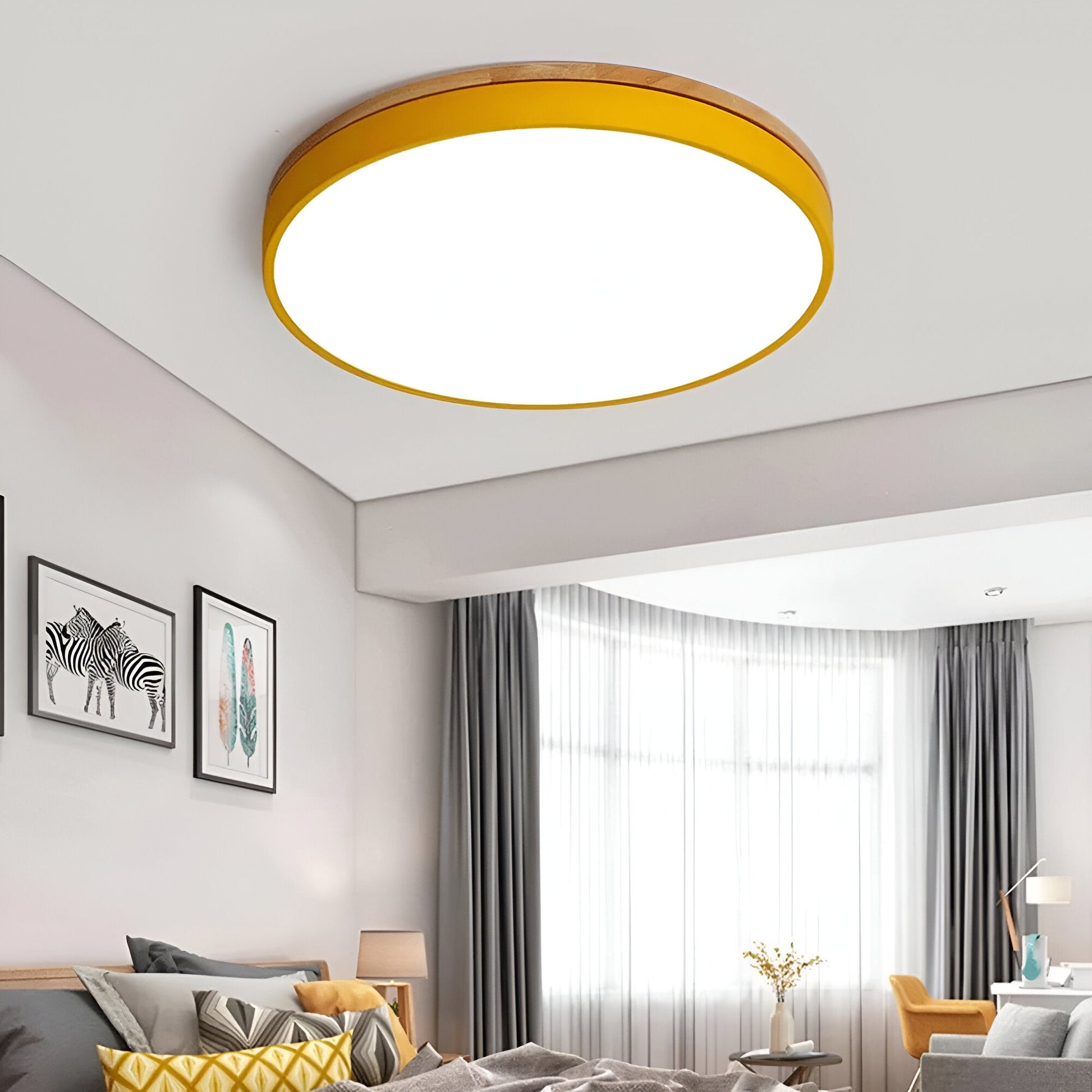 Nordic Minimalist Round Flush Mount Ceiling Light – Adjustable Brightness LED Ceiling Light Fixture in Acrylic and Wood Design 7