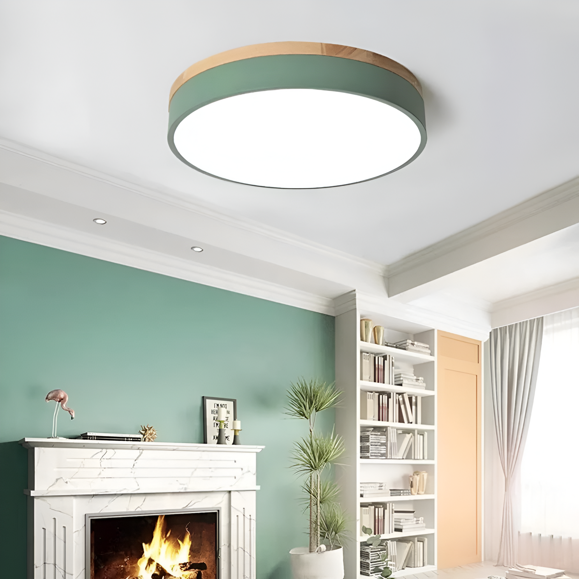 Nordic Minimalist Round Flush Mount Ceiling Light – Adjustable Brightness LED Ceiling Light Fixture in Acrylic and Wood Design 8