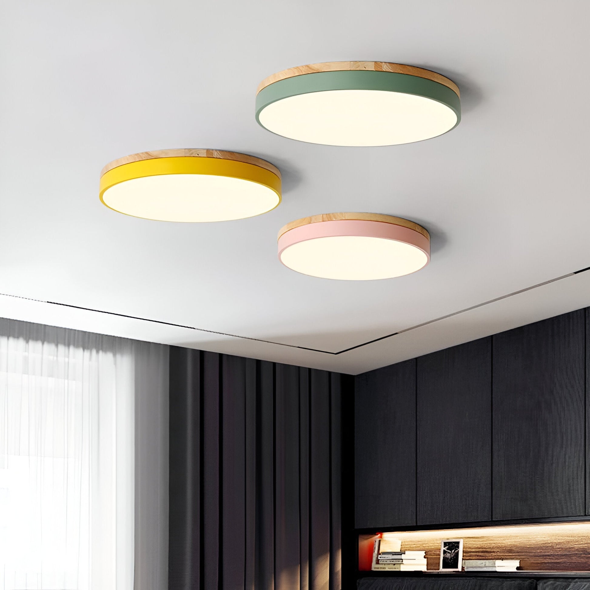 Nordic Minimalist Round Flush Mount Ceiling Light – Adjustable Brightness LED Ceiling Light Fixture in Acrylic and Wood Design 1