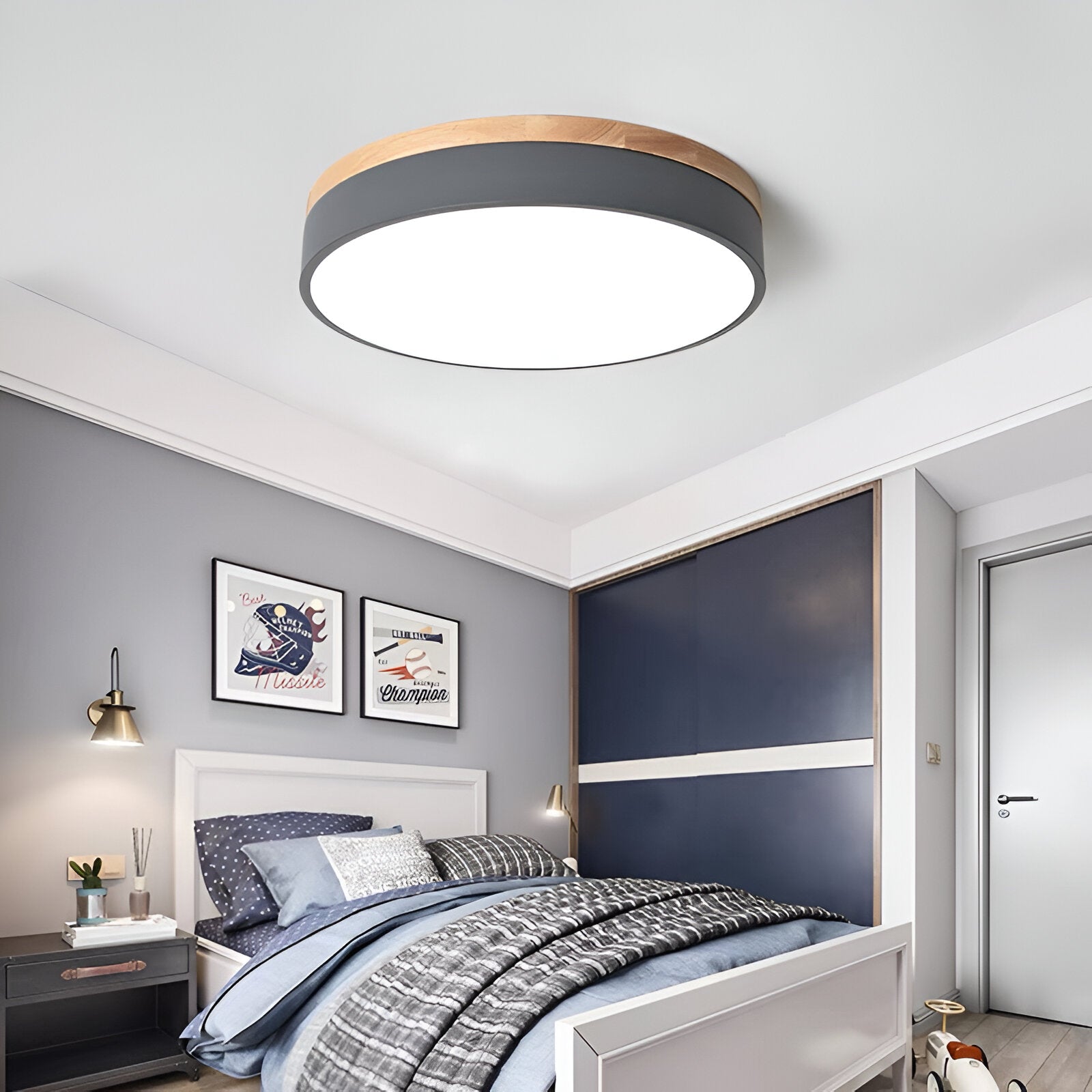 Nordic Minimalist Round Flush Mount Ceiling Light – Adjustable Brightness LED Ceiling Light Fixture in Acrylic and Wood Design 6