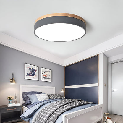 Nordic Minimalist Round Flush Mount Ceiling Light – Adjustable Brightness LED Ceiling Light Fixture in Acrylic and Wood Design 6